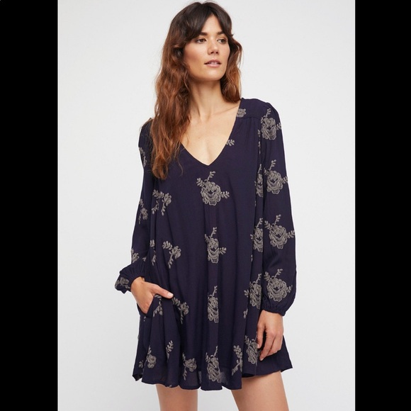 Embroidered Austin Dress by Free People, Blue, Xs